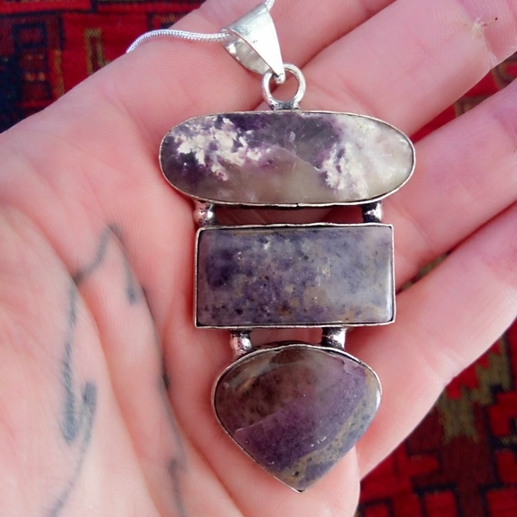 ❤ Flourite Triplet Gemstone Sterling Pendant Necklace. Lace Matrix. 925! - Picture 7 of 8